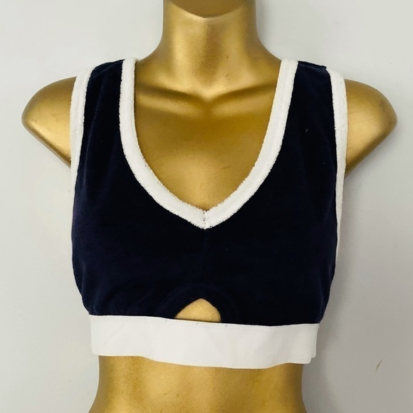 New Zara terry cloth navy blue front cut out top - Picture 1 of 4